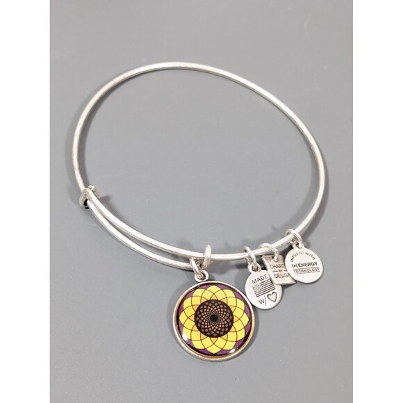 Alex and Ani Sunflower Charm Bracelet Silver Tone Stacking Bangle 7.5" - Picture 2 of 5